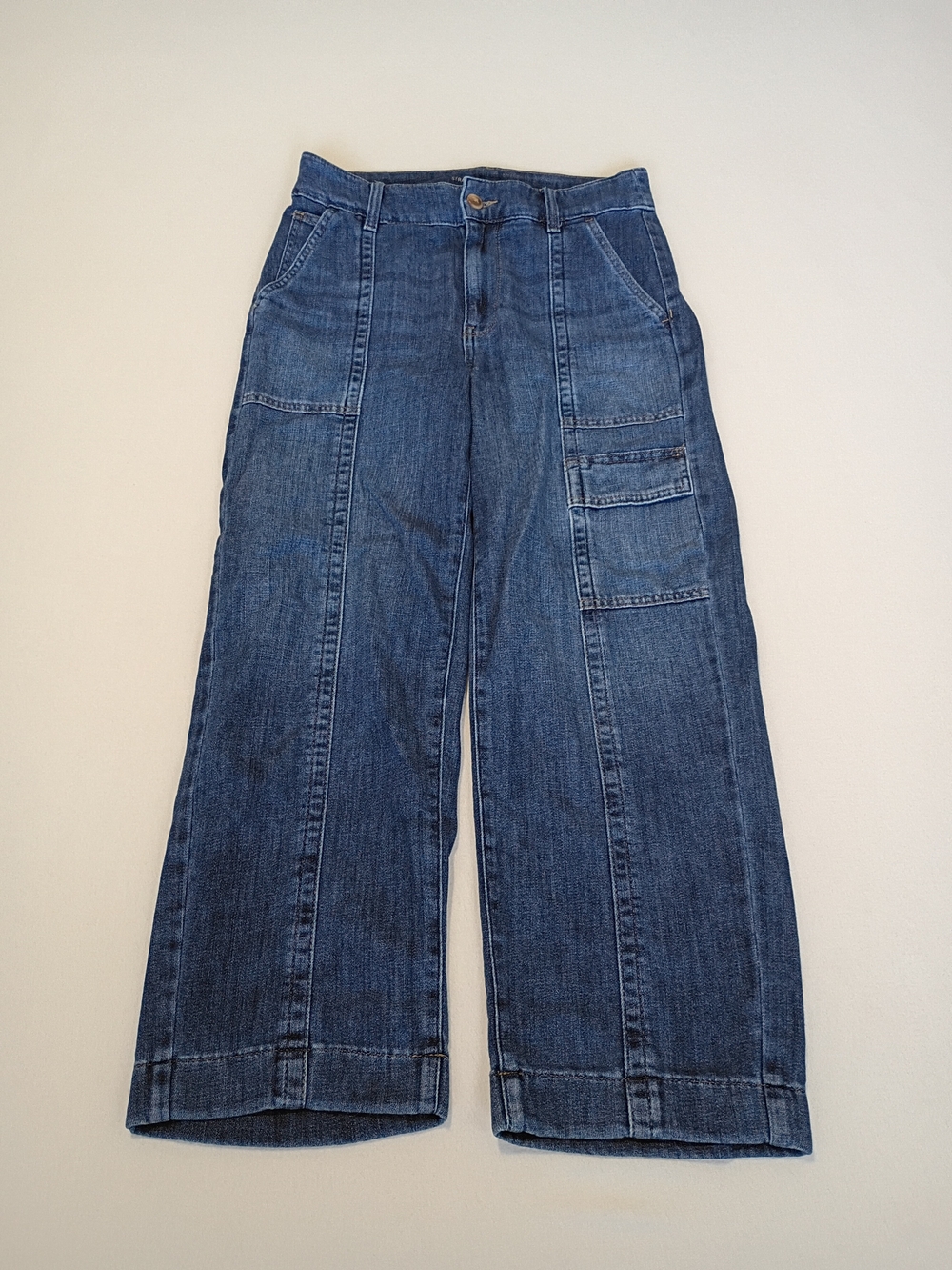 Chico's Straight Leg Ankle Utility Jeans Size 0.5 US 6 Denim Cargo Seam Front